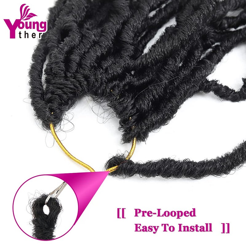 Youngther 18 inch New Faux Locs Crochet Hair Curly 6 Packs New Soft Locs Crochet Hair for Black Women Pre Looped Synthetic Goddess Locs Braiding Hair (18inch 6packs,1B#) - Image 4